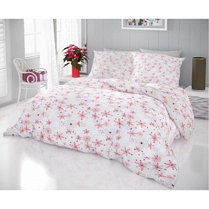 Vánoční flanelové povlečení 220x200+2x70x90 VLOČKY červenošedé