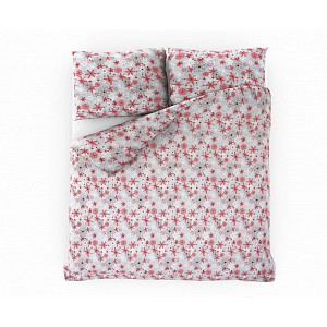 Vánoční flanelové povlečení 220x200+2x70x90 VLOČKY červenošedé