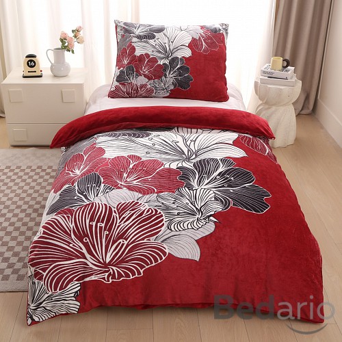 Mikroplyšové povlečení Premium 140x200+70x90 Lilie bordó