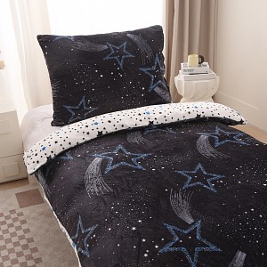 Mikroplyšové povlečení Premium 140x200+70x90 Hvězdy a komety
