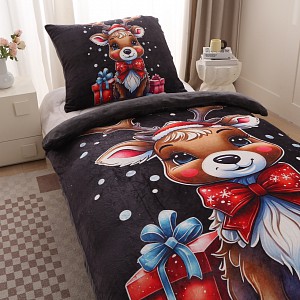 Mikroplyšové povlečení Premium 140x200+70x90 Vánoční sobík