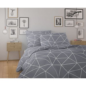 Francouzské bavlněné povlečení NORDIC COLLECTION 220x200+2x70x90cm GRID šedé