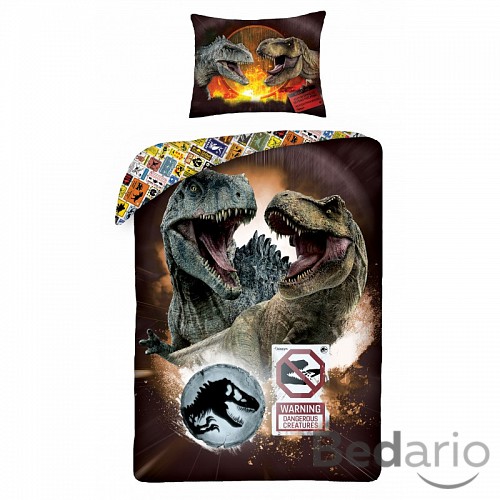 Bavlněné povlečení 140x200+70x90 Jurský svět Warning!