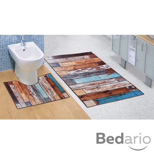 Koupelnový 3D set 60x100+60x50 - Dřevěná podlaha