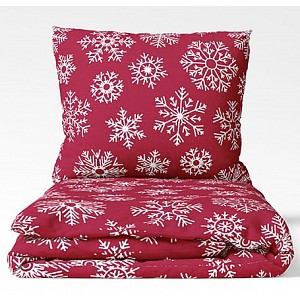Bavlněné povlečení WINTER COLLECTION 140x200+70x90 Vločky v červené