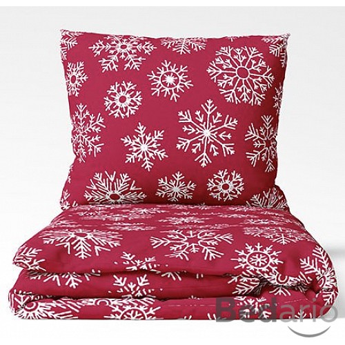 Bavlněné povlečení WINTER COLLECTION 140x200+70x90 Vločky v červené
