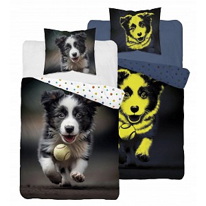 Svítící bavlněné povlečení 140x200+70x80 Pes s míčkem