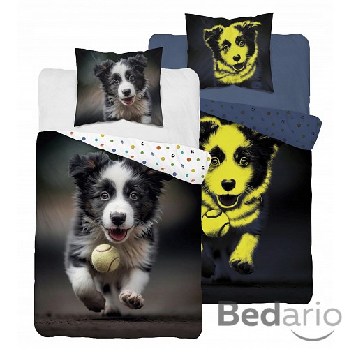 Svítící bavlněné povlečení 140x200+70x80 Pes s míčkem