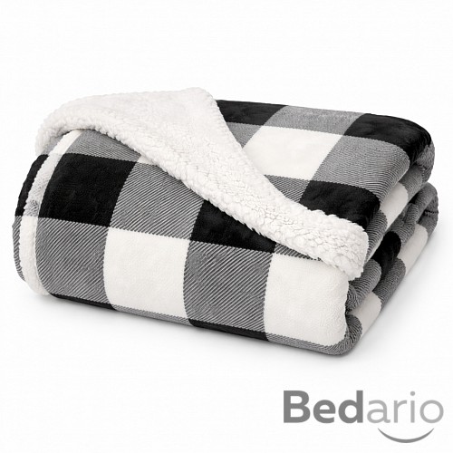 Velká deka beránek 220x200 - Černobílé káro