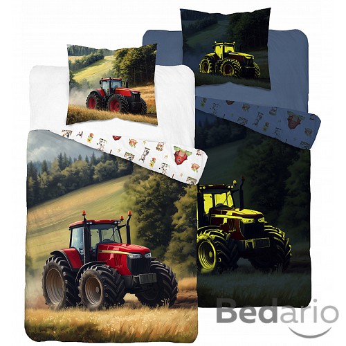 Svítící bavlněné povlečení 140x200+70x80 Červený traktor