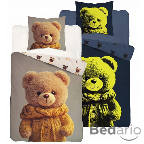 Svítící bavlněné povlečení 140x200+70x80 Méďa ve svetru