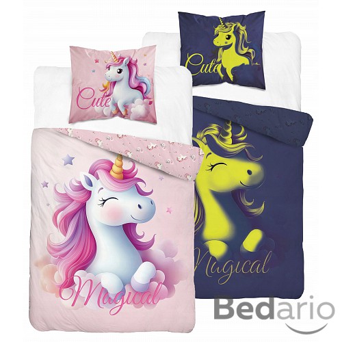 Svítící bavlněné povlečení 140x200+70x80 Princess Unicorn