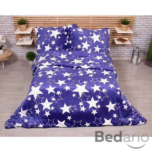 Francouzské mikroplyšové povlečení Premium 220x200+2x70x90 Hvězdy v modrém