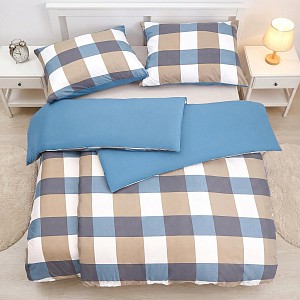 Bavlněné povlečení Basic Line 140x200+70x90 Modro-hnědé káro