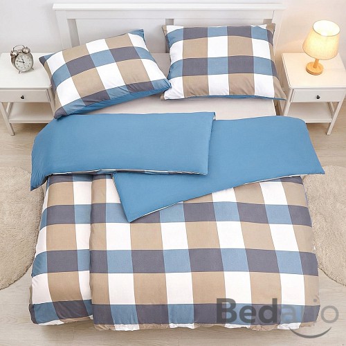 Bavlněné povlečení Basic Line 140x200+70x90 Modro-hnědé káro