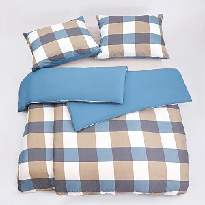 Bavlněné povlečení Basic Line 140x200+70x90 Modro-hnědé káro