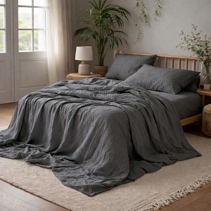 AKČNÍ Mušelínové povlečení 140x200+70x90 Tmavě šedé