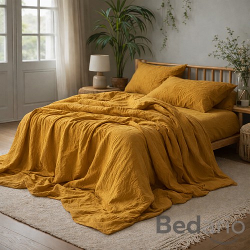 AKČNÍ Mušelínové povlečení 140x200+70x90 Hořčicové