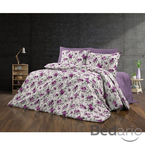 Bavlněné povlečení Deluxe 140x200+70x90 Flora fialová