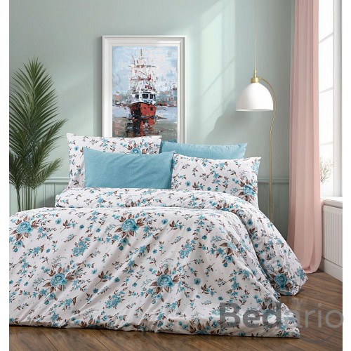Bavlněné povlečení Deluxe 140x200+70x90 Flora tyrkys