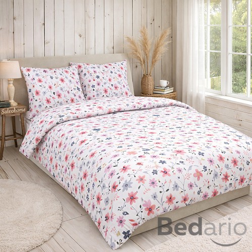 Saténové povlečení DeLuxe 140x200+70x90 Květy