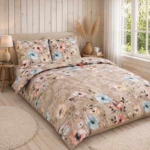 Bavlněné povlečení Deluxe 140x200+70x90 Máky hnědé