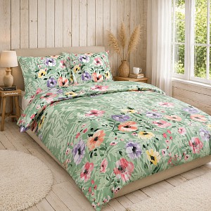 Bavlněné povlečení Deluxe 140x200+70x90 Máky zelené