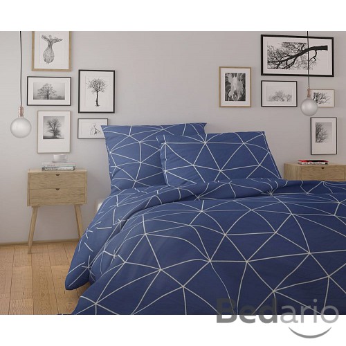 Prodloužené bavlněné povlečení NORDIC COLLECTION 140x220+70x90 GRID modré