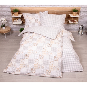 Zvýhodněná sada RANFORCE Bavlněného povlečení na dvě klasická lůžka - Patchwork béžový