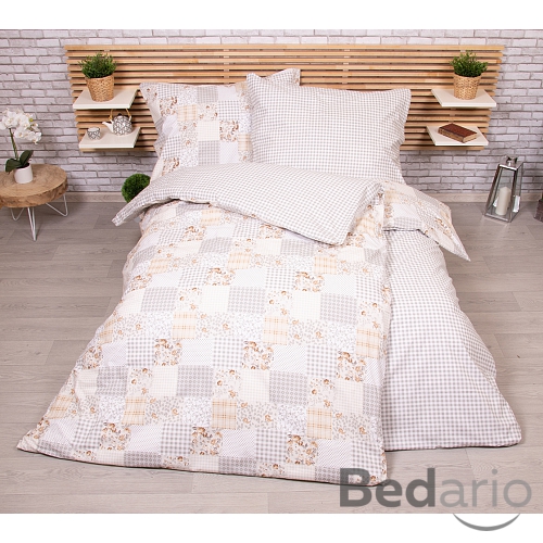 Zvýhodněná sada RANFORCE Bavlněného povlečení na dvě klasická lůžka - Patchwork béžový