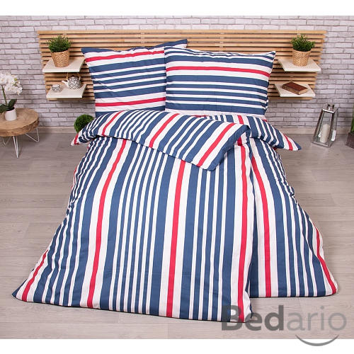Zvýhodněná sada RANFORCE Bavlněného povlečení na dvě klasická lůžka - Pruhy modré