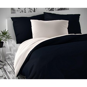 Saténové povlečení LUXURY COLLECTION 140x220+70x90cm bílé / tmavě modré