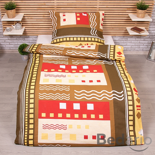 Bavlněné povlečení economy 140x200+70x90 Hnědé vlnky