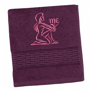 Froté osuška s proužkem ve znamení zvěrokruhu - Panna tmavě vínová
