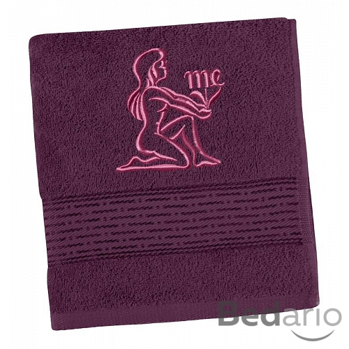 Froté osuška s proužkem ve znamení zvěrokruhu - Panna tmavě vínová