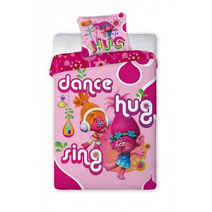 Dětské bavlněné povlečení TROLLS DANCING 140x200+70x90