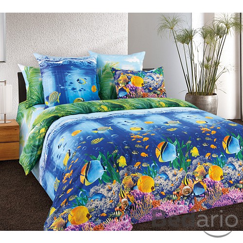 Perkalové povlečení PODVODNÍ SVĚT 140x220+70x90