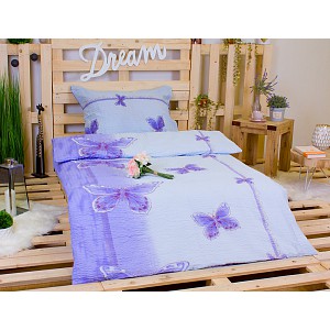 Krepové povlečení motýli fialoví 140x200+70x90