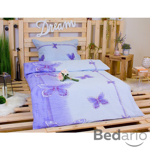 Krepové povlečení motýli fialoví 140x200+70x90