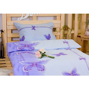 Krepové povlečení motýli fialoví 140x200+70x90