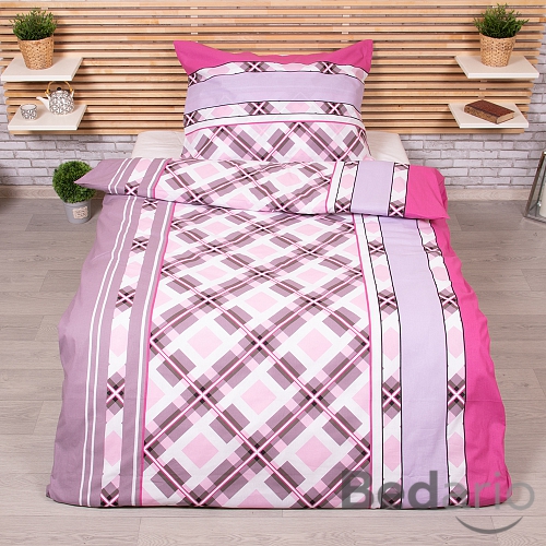 Bavlněné povlečení 140x200+70x90 Kostka růžová