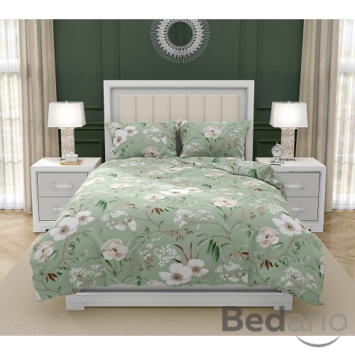 Francouzské bavlněné povlečení DELUX 240x200+2x70x90 MAGNÓLIE zelená