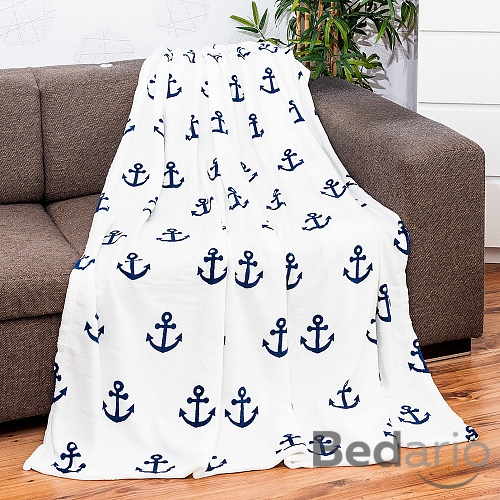 Plyšová deka s kotvou 150x200 - Bílá