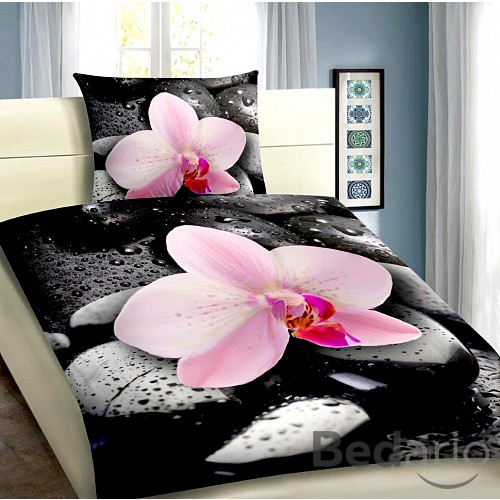 3D povlečení 140x200+70x90 Růžová orchidei