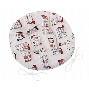 Sedák EMA kulatý prošívaný s provázky na uchycení průměr 40 cm - Červená kočka