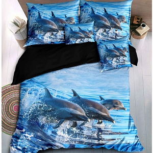 Sedmidílná sada hebkého povlečení se vzorem 140x200+70x90 Delfíni