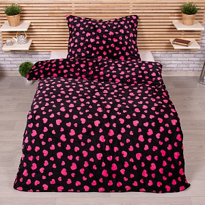 Mikroplyšové povlečení Premium 140x200+70x90 Srdíčkovaná