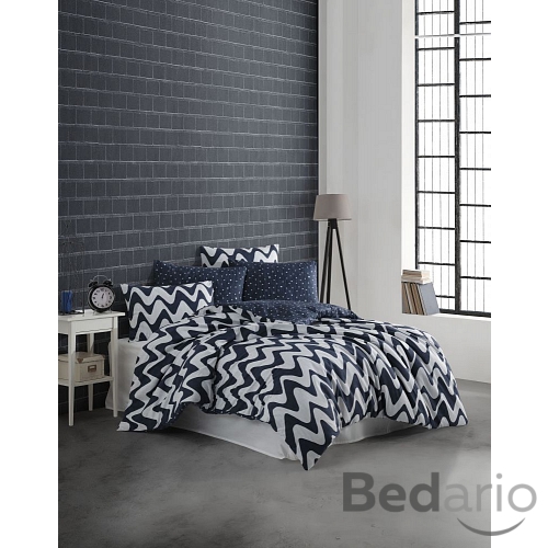 Bavlněné povlečení 140x200+70x90 Vlnky tmavě modré