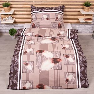 Bavlněné povlečení 140x200+70x90 Peří hnědé