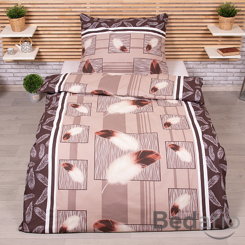 Bavlněné povlečení 140x200+70x90 Peří hnědé